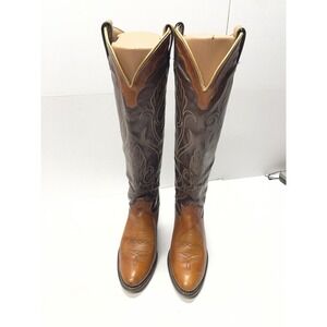 Vintage Tall Acme 2 Tone Brown Leather Cowboy Boots Men's Size 5.5 Great Cond